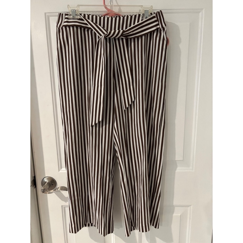 WHBM Striped Cropped Wide Leg Pants with Tie Belt High Waist Casual‎ - Size 8